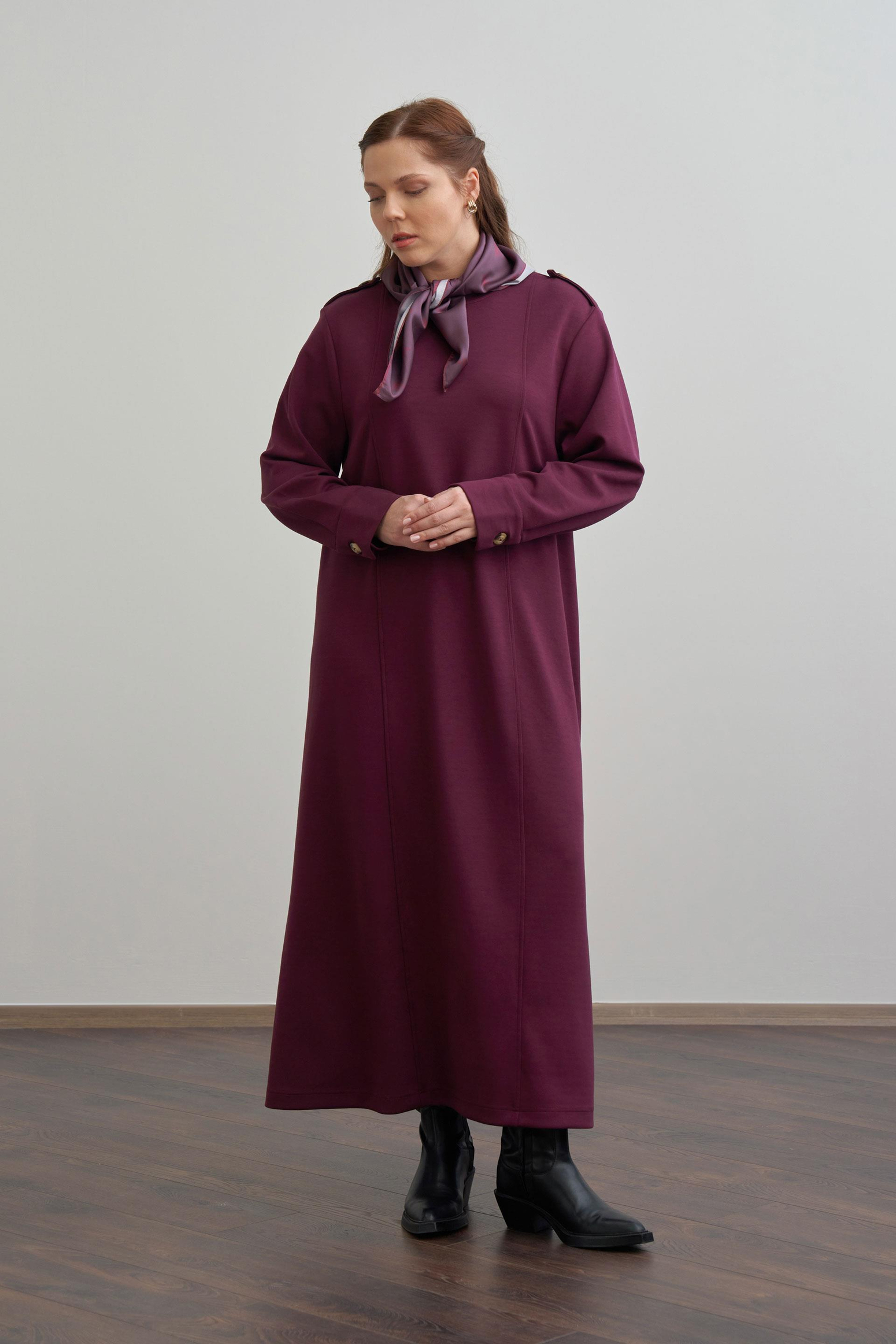 Bordo-Yumuşak Dokulu Apoletli Elbise