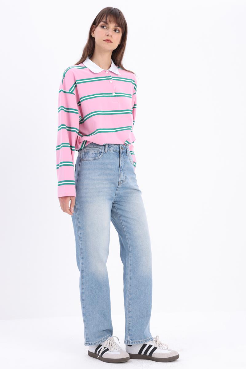 Buz Mavi Tint-%100 Pamuk Boru Paça Denim Pantolon