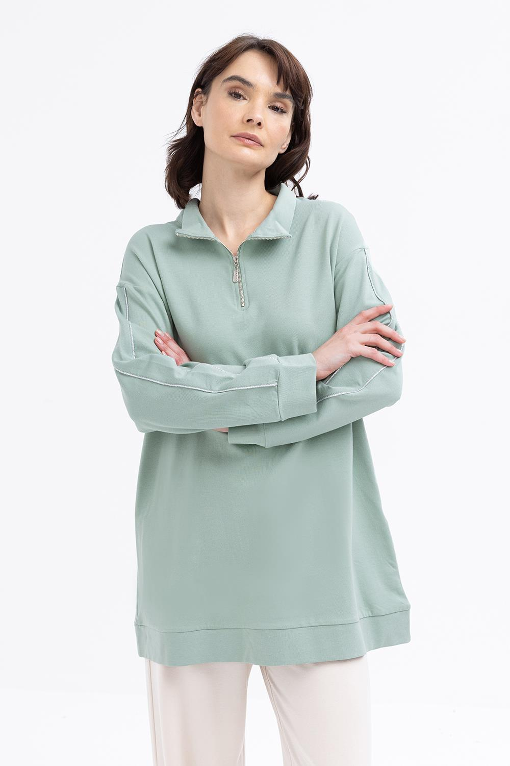 Defne-Arabiyeli Fermuarlı Sweat Tunik