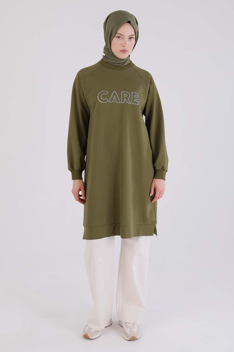 Haki-Care Nakışlı Örme Sweat Tunik