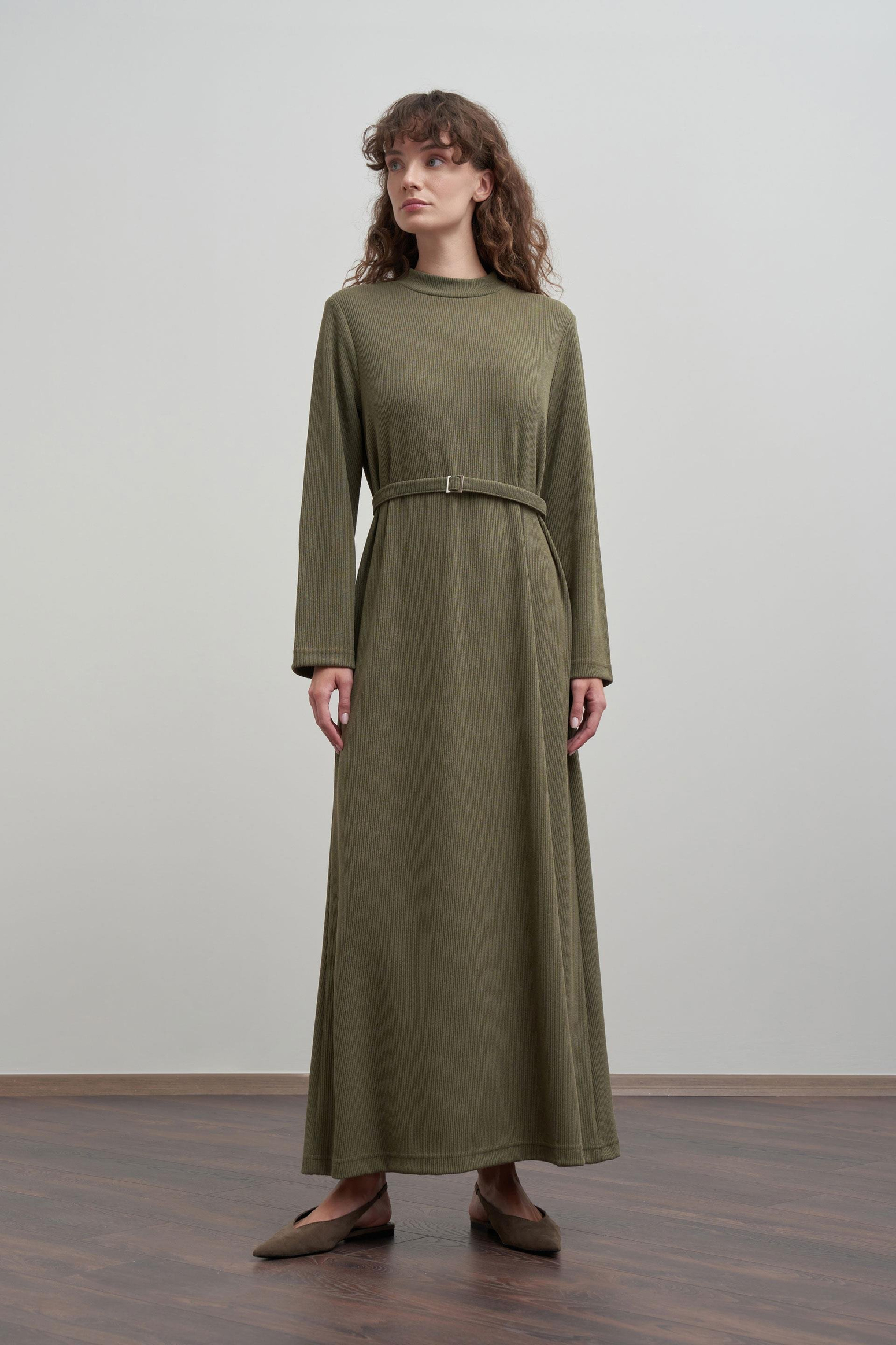 Khaki-Belt Buckle Dress