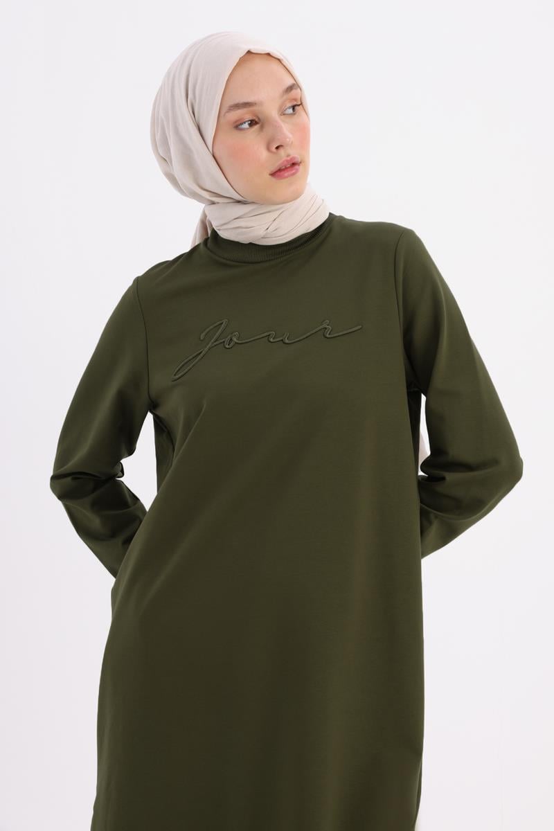 Haki-NAKIŞLI PİLİKAŞELİ SWEAT TUNİK