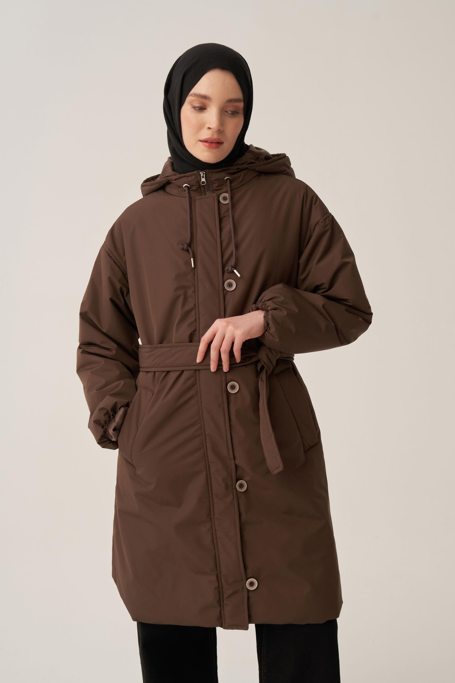 Kahve-Kemerli Relax Şişme Mont