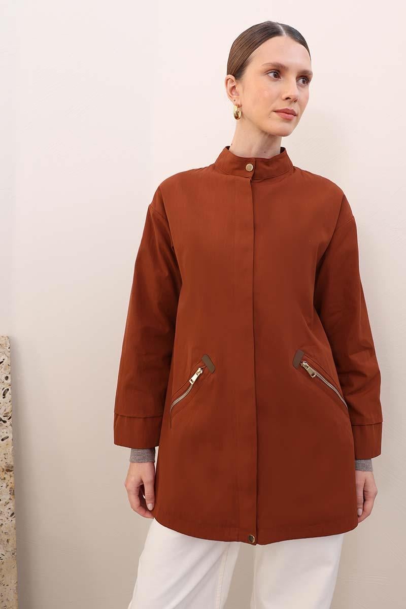 Tile-Pocket Zipped TRENCH COAT