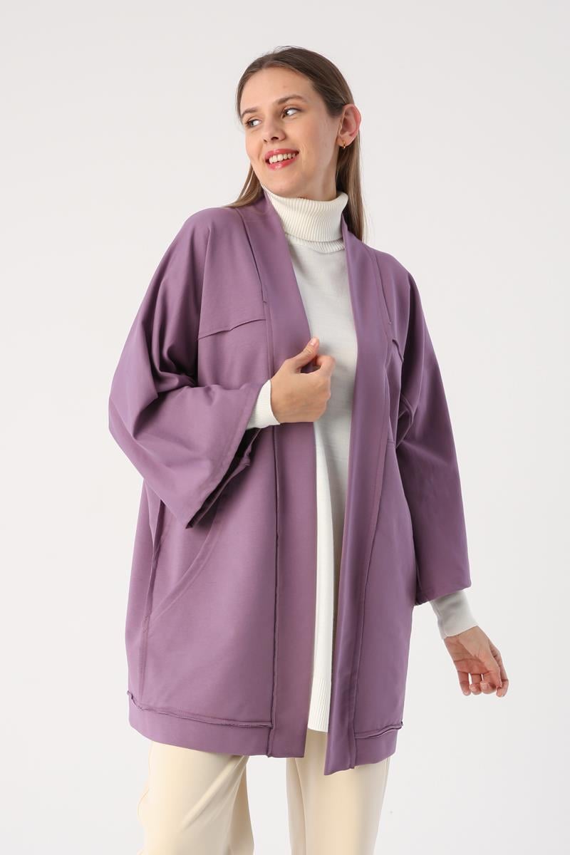Dark Lilac-Bat Sleeve Oversize Cardigan