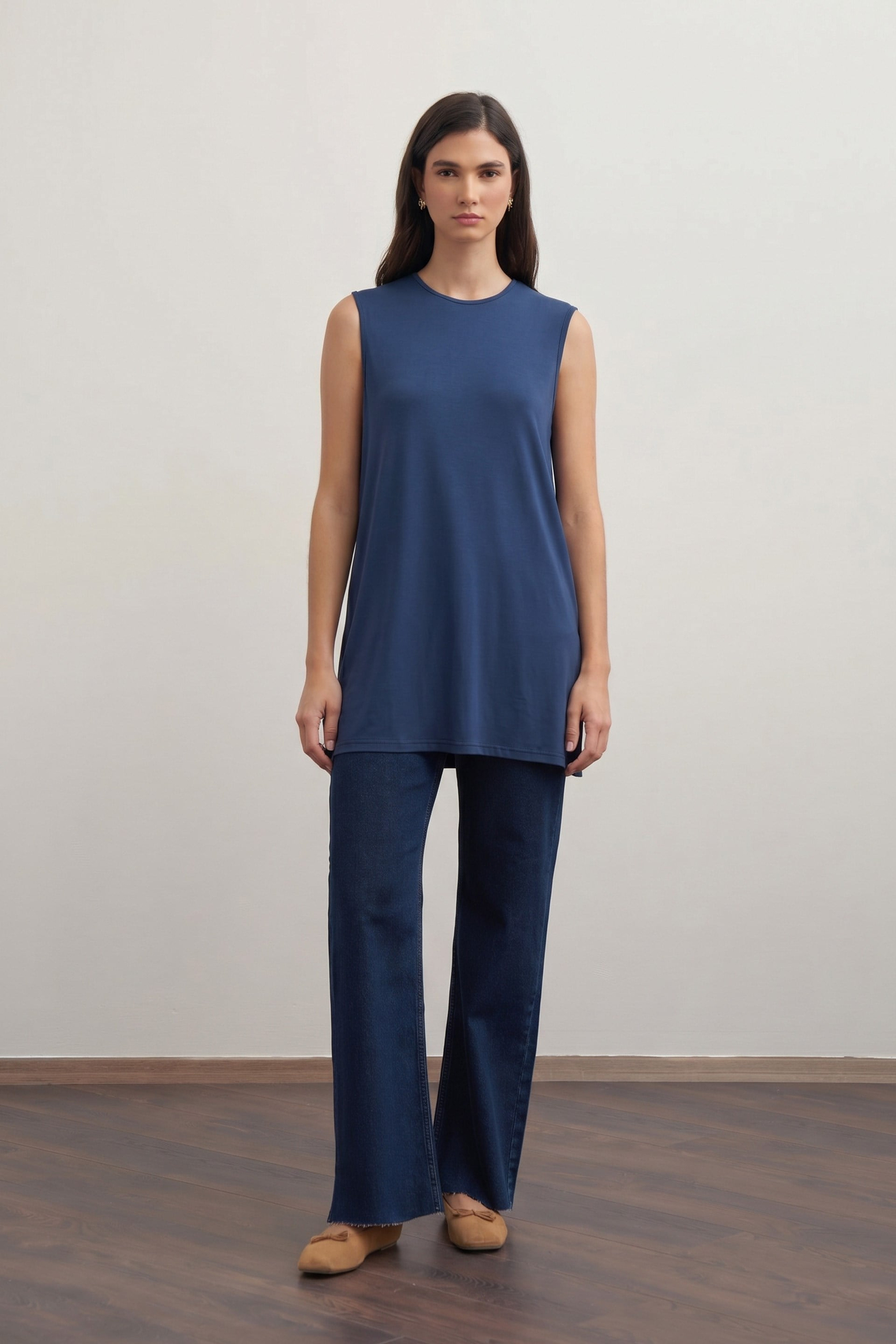 Navy-Basic Sleeveless Underdress Tunic
