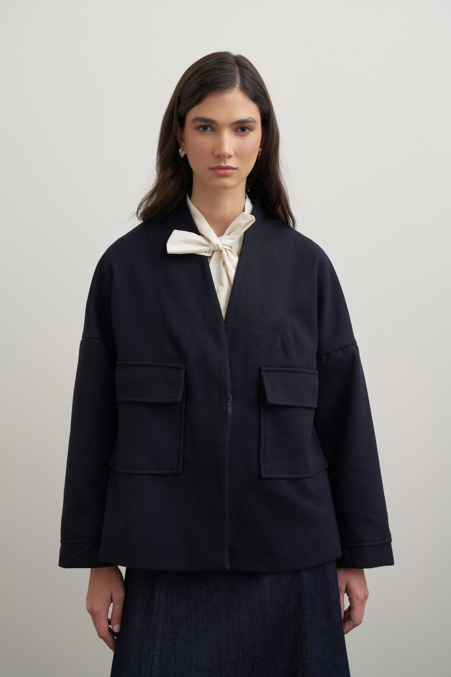 Lacivert-Cepli Kısa Kaşe Ceket
