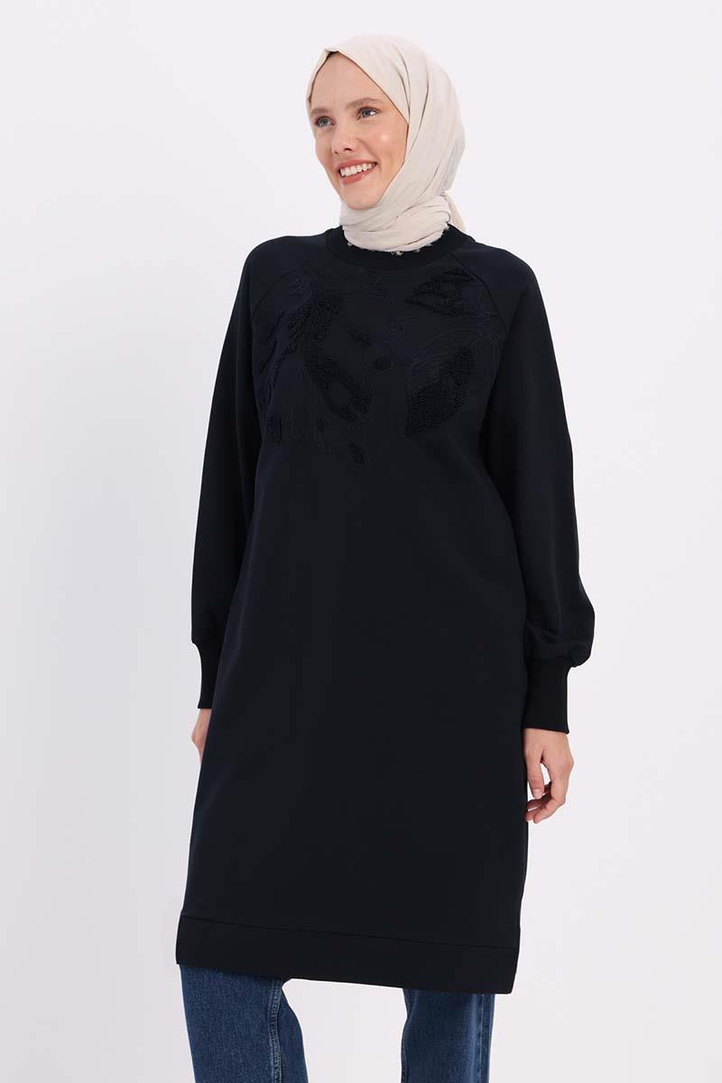 Lacivert-NAKIŞLI PİLİKAŞELİ SWEAT TUNİK