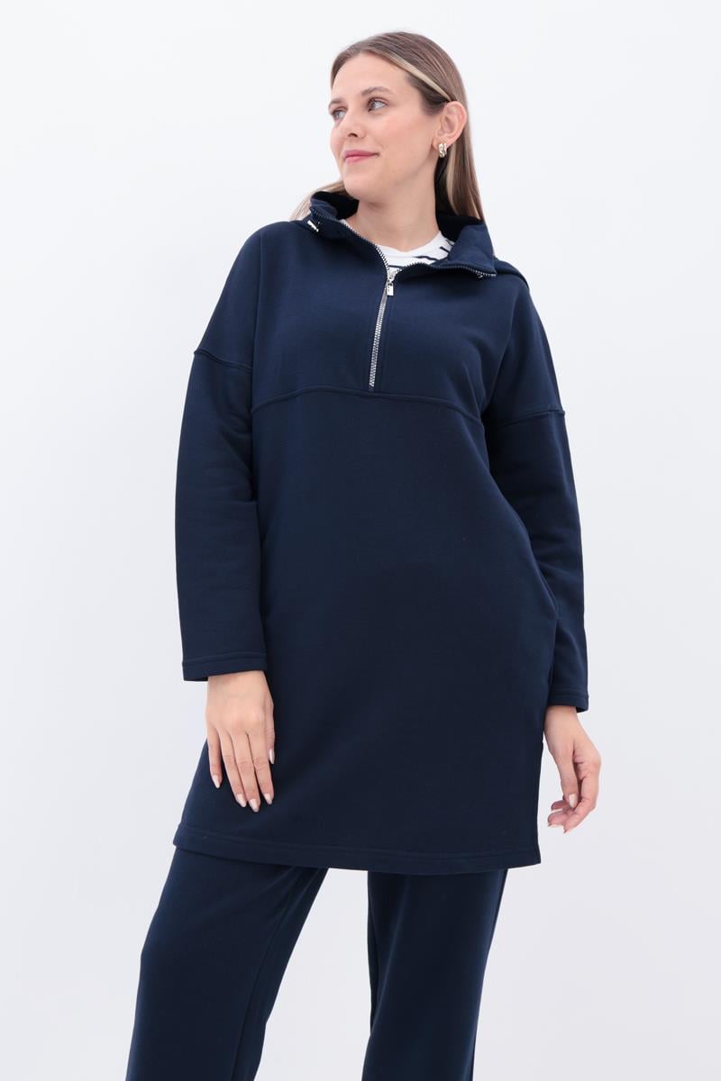 Lacivert-Robalı Kapüşonlu Pantolonlu Takım