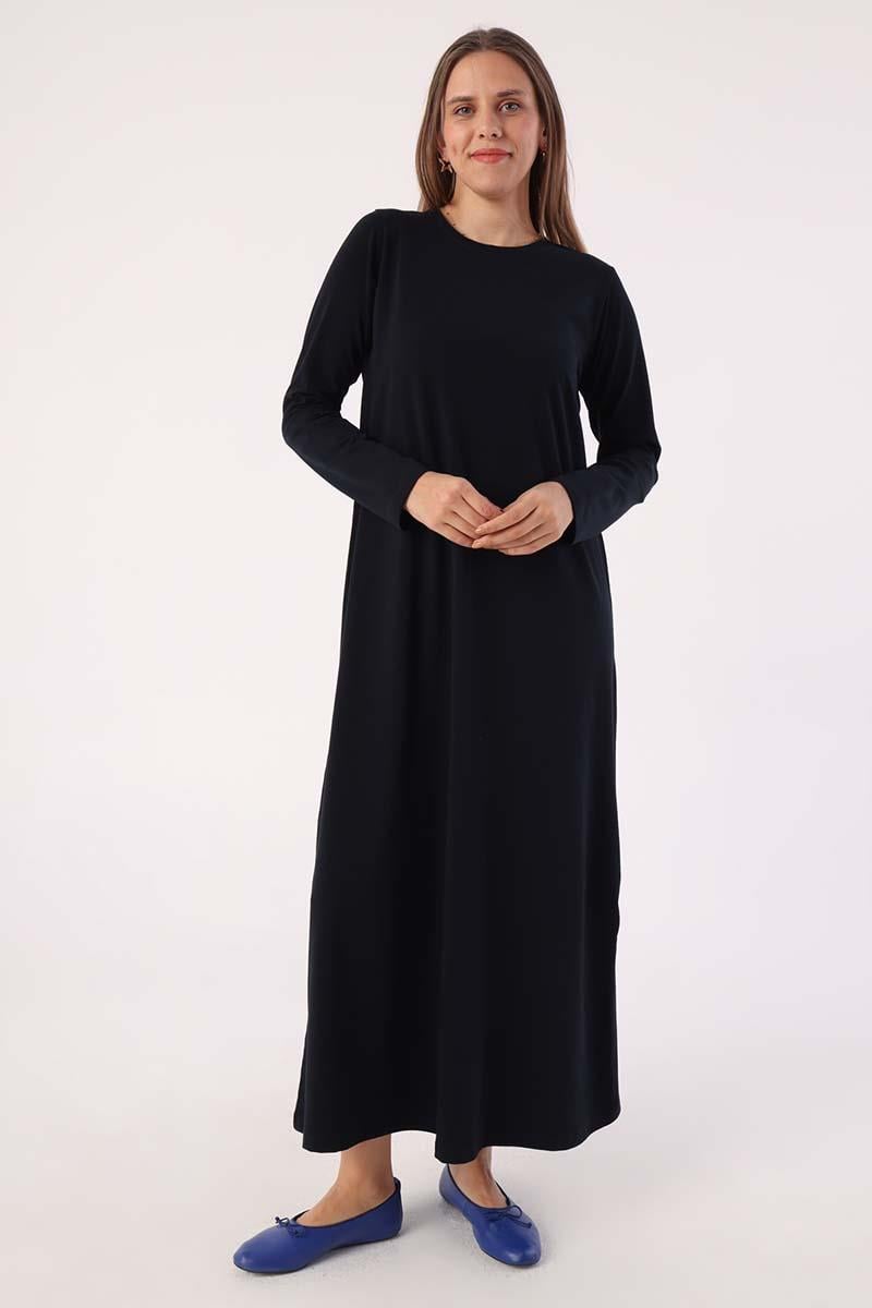 Lacivert-Uzun Kollu İçlik Elbise