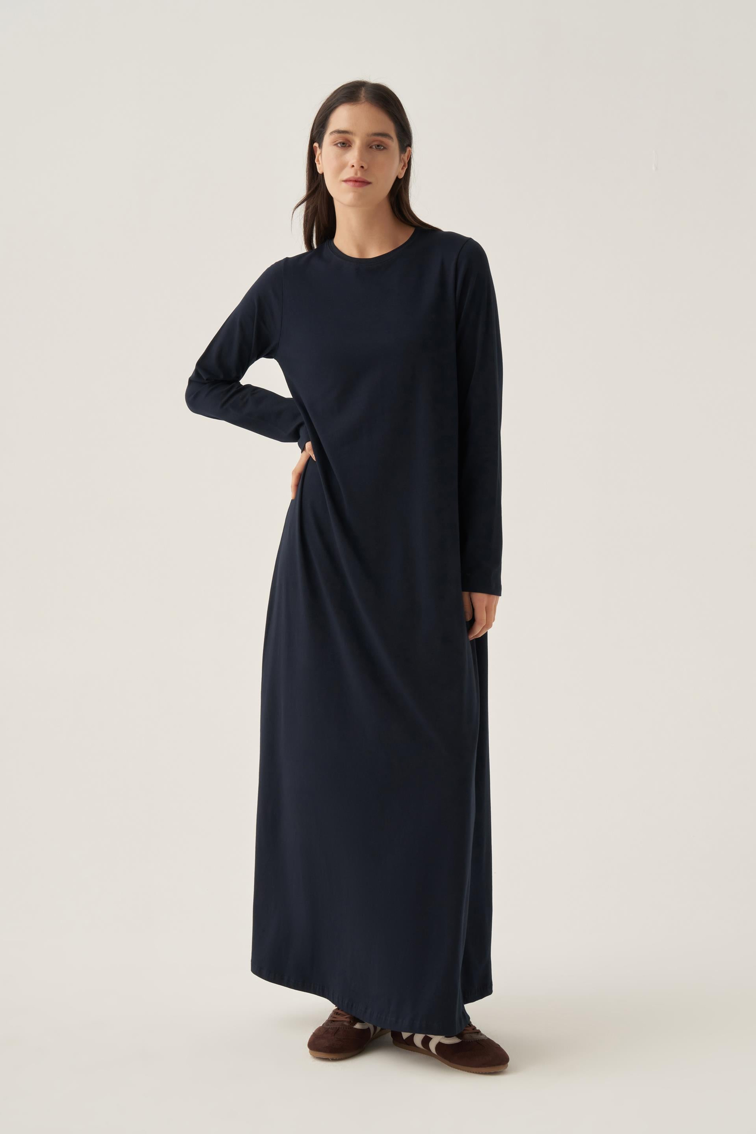 Navy Blue-Long Sleeve Underwear Dress