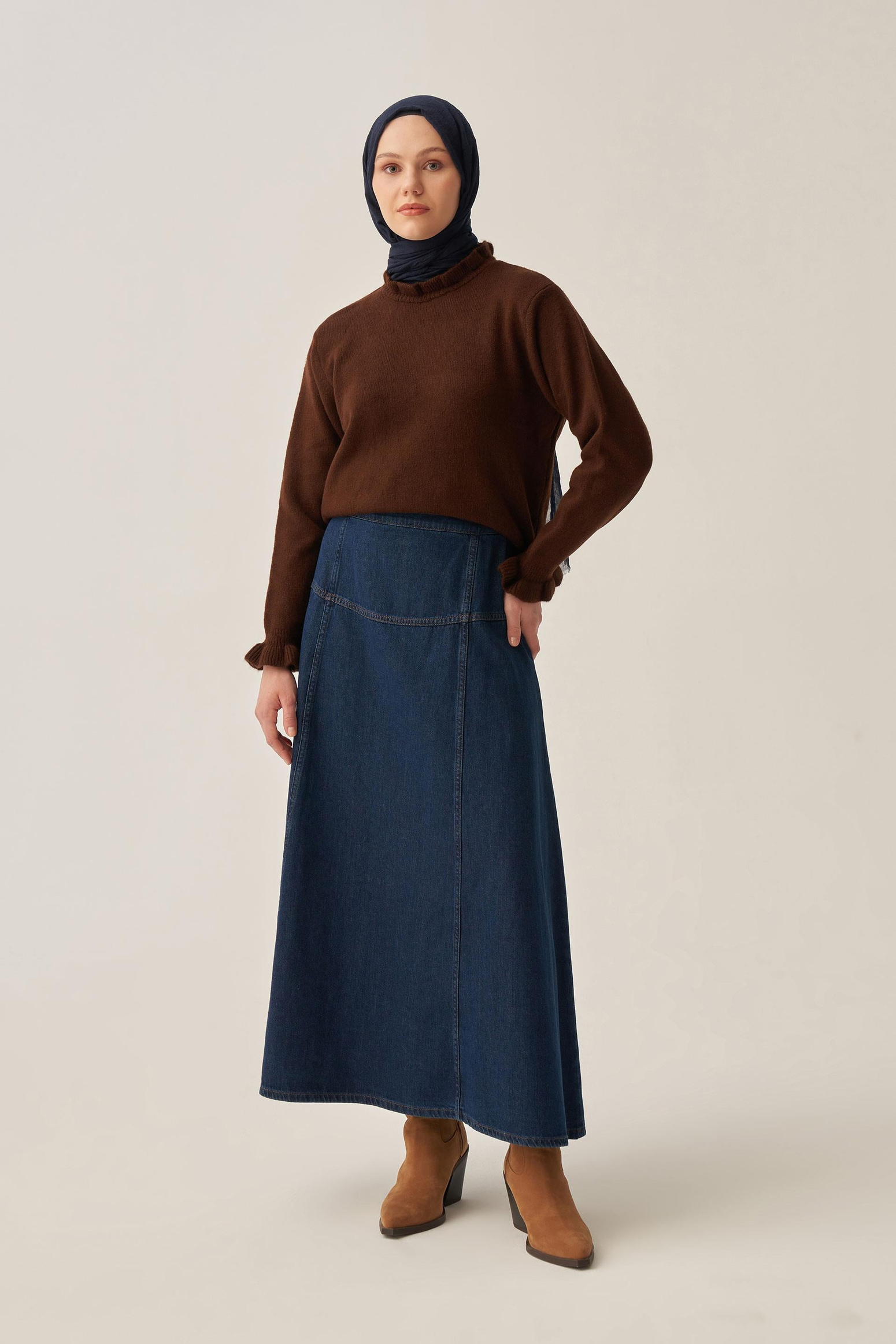 Mavi-Denim Kloş Etek