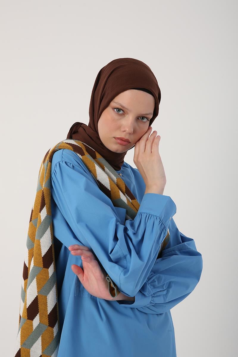 Saks-Oversize Büyük Cepli Eteği Oval Kesim Uzun Tunik