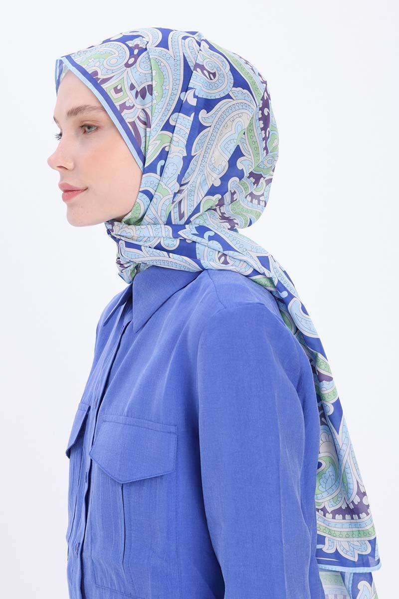 Saks-Yeşil-Desenli Pamuklu Şal