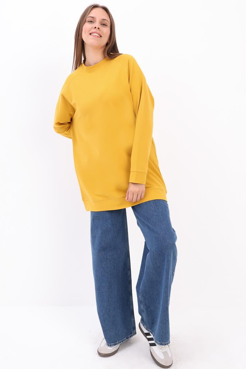 Sarı-Bisiklet Yaka Reglan Kol Sweatshirt