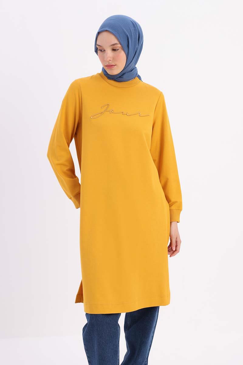 Sarı-NAKIŞLI PİLİKAŞELİ SWEAT TUNİK