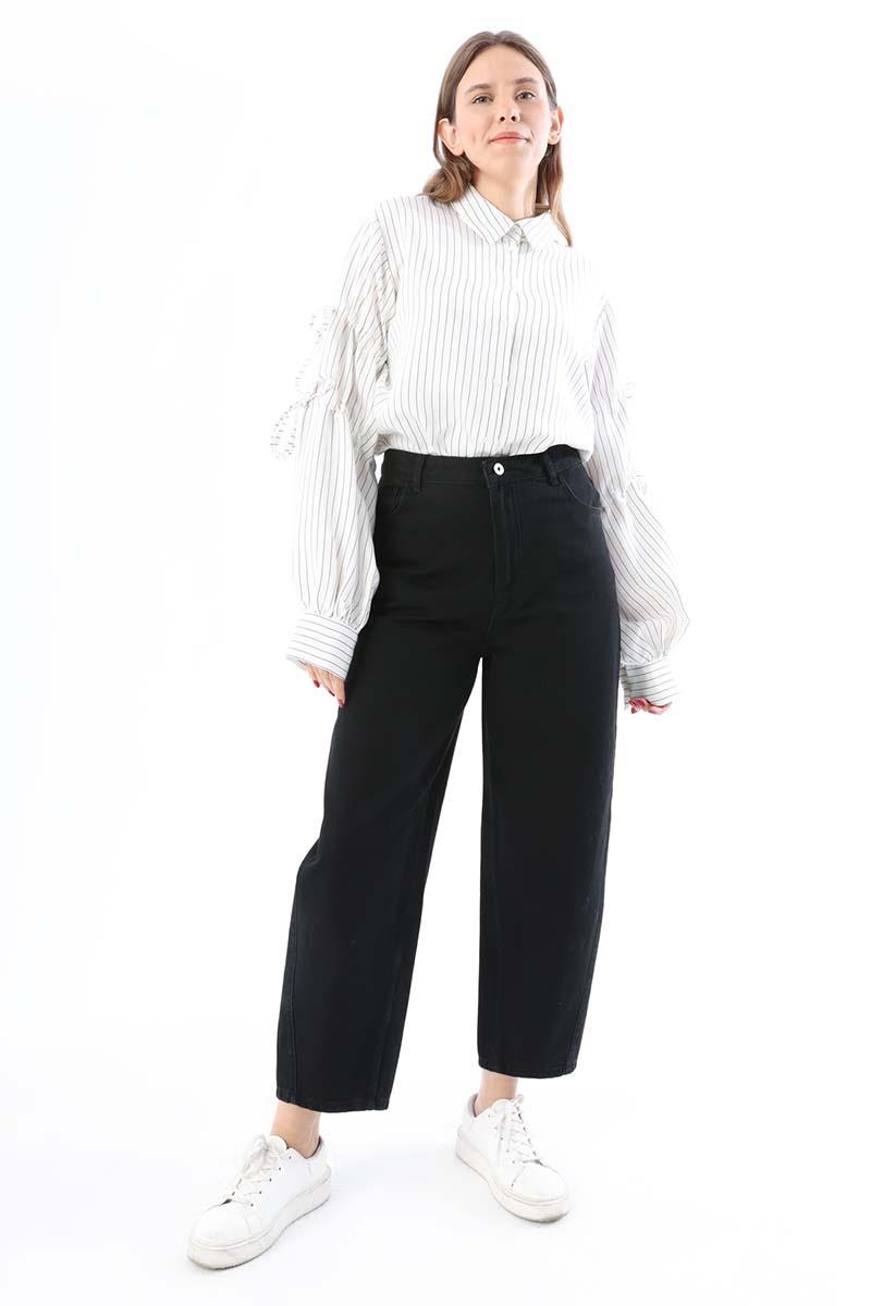 Black-100% Cotton Slouchy Trousers