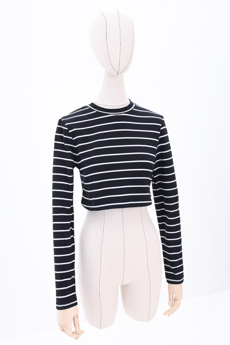 Black-Ecru-Cotton Long Sleeve Crop Underwear