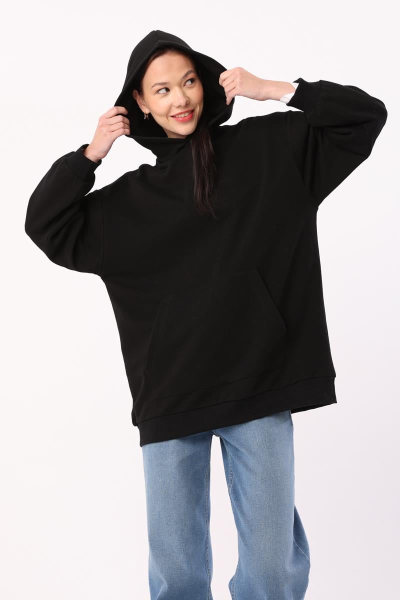 Black-Kangaroo Pocket Oversize Sweatshirt