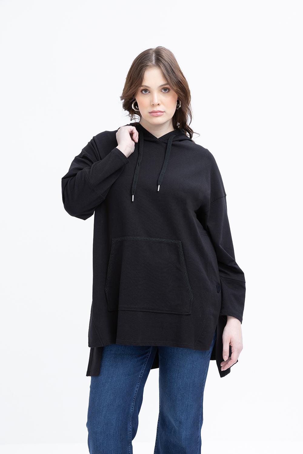 Black-Hooded Sweat Tunic