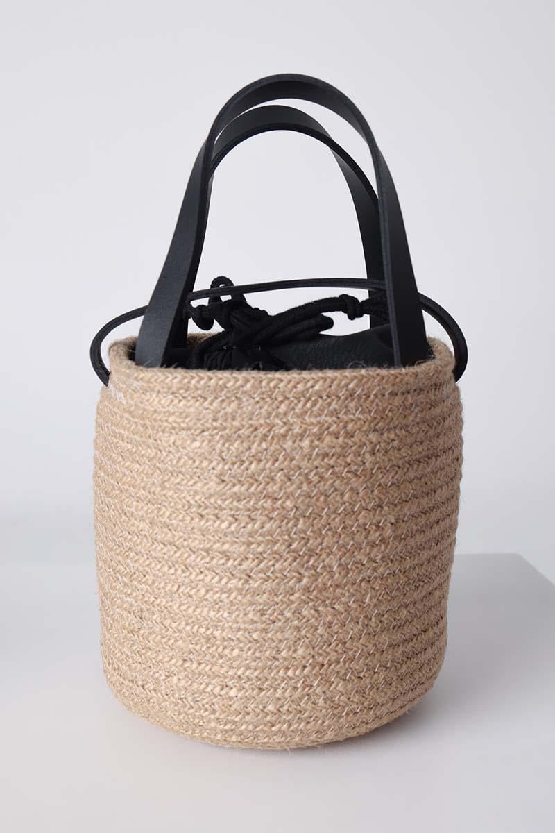 Black-Small Size Hand And Shoulder Round Straw Bag