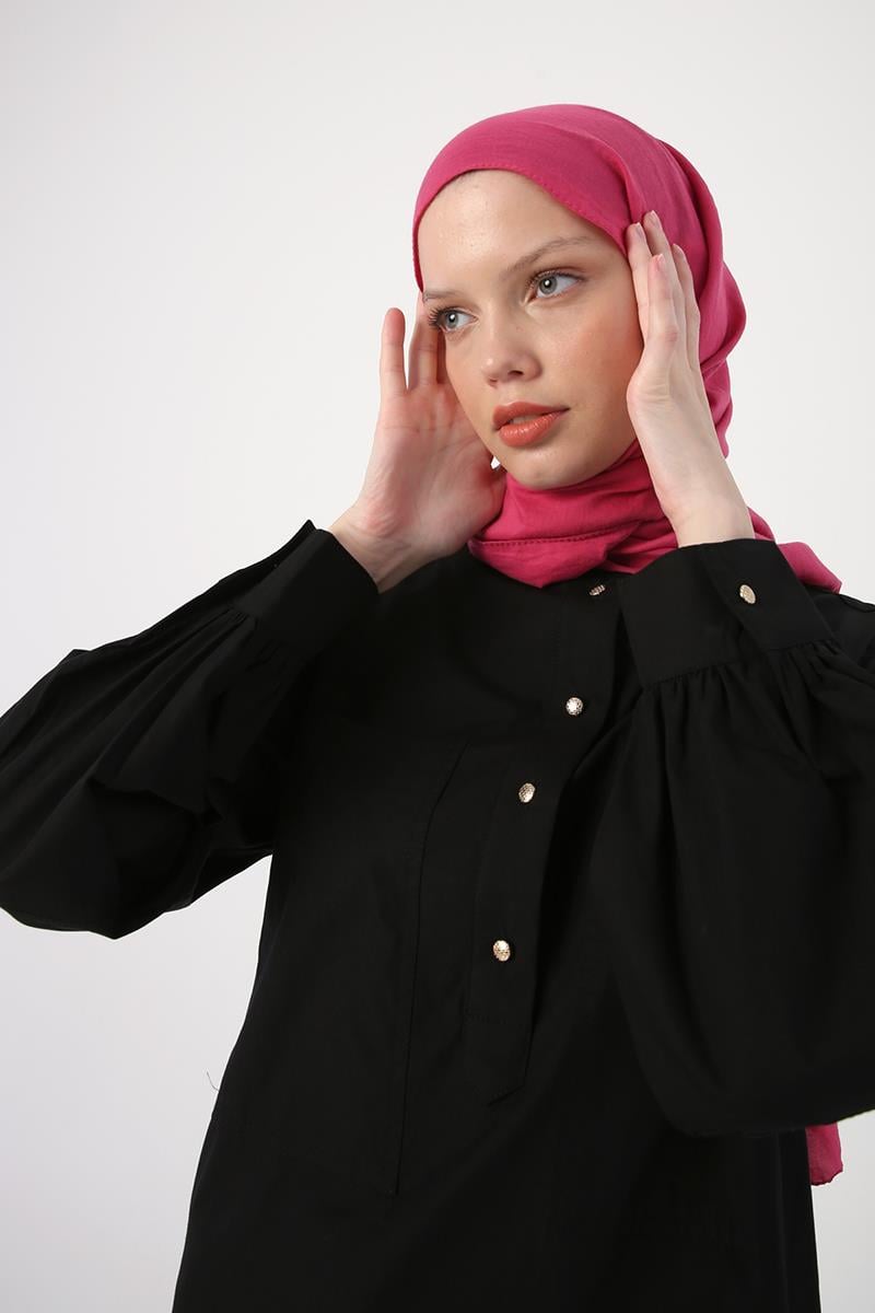 Siyah-Oversize Büyük Cepli Eteği Oval Kesim Uzun Tunik