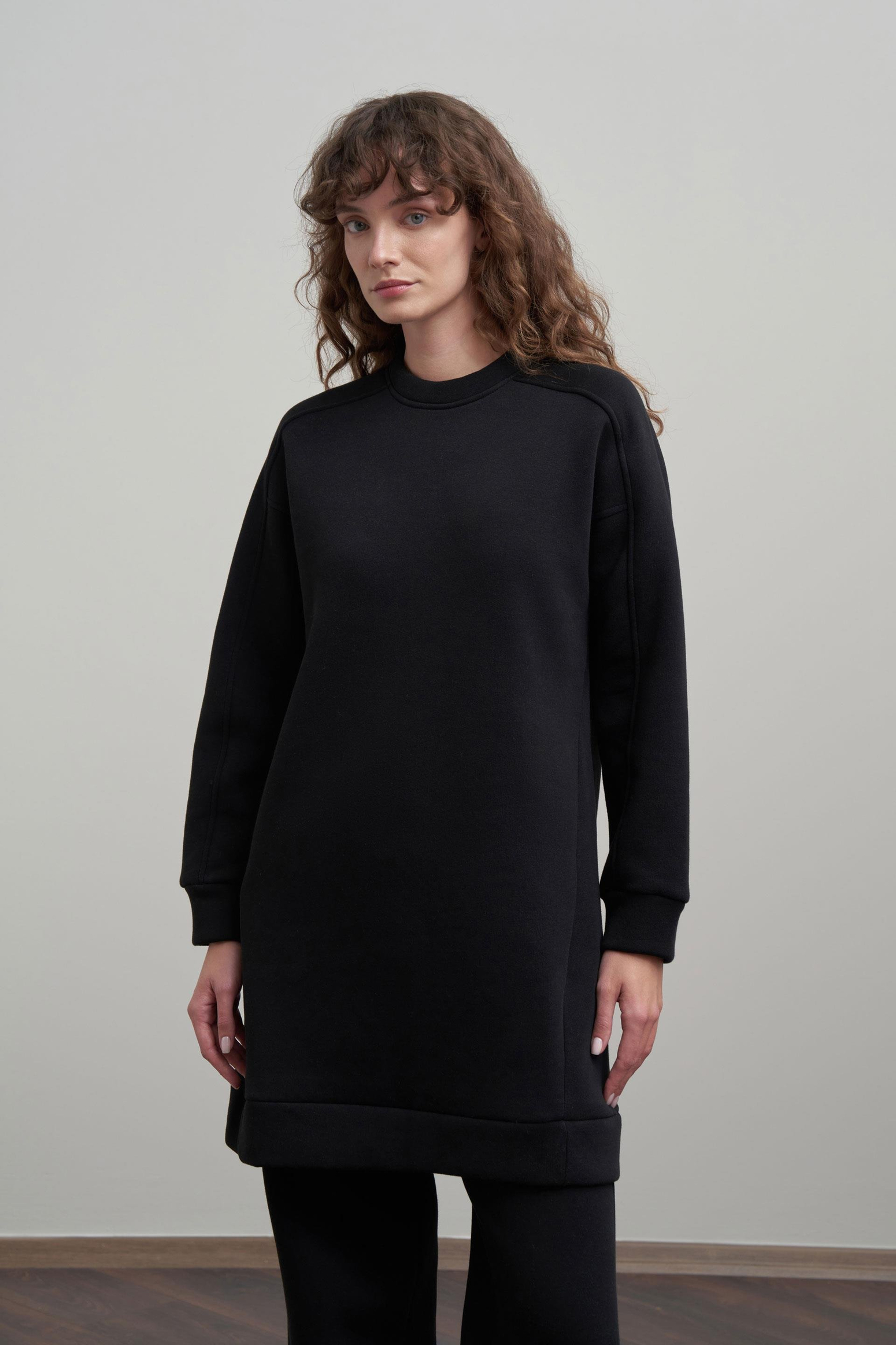 Siyah-Pamuklu Uzun Kollu Sweatshirt