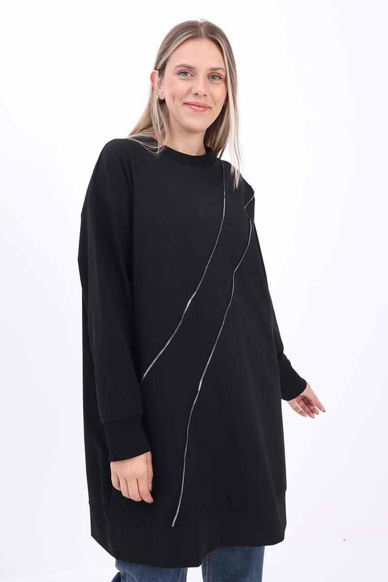 Siyah-SÜS FERMUARLI SWEAT TUNİK