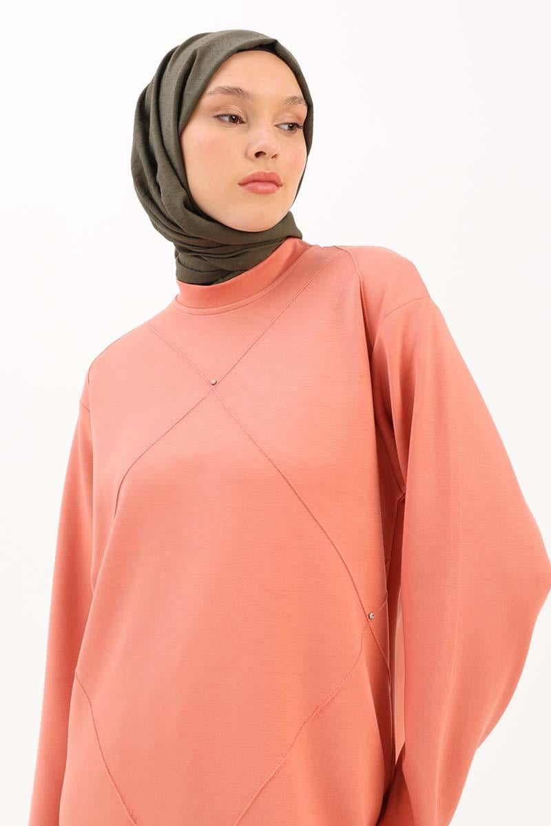 Somon-Taşlı Geometrik Çima Detaylı Tunik