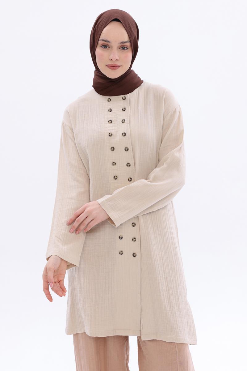 Taş-%100 Pamuklu Çift Düğmeli Gömlek Tunik