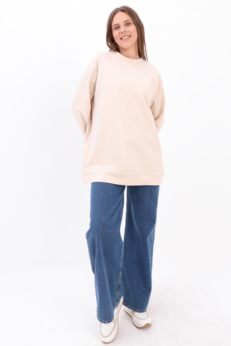 Stone-Crewneck Raglan Sleeve Sweatshirt