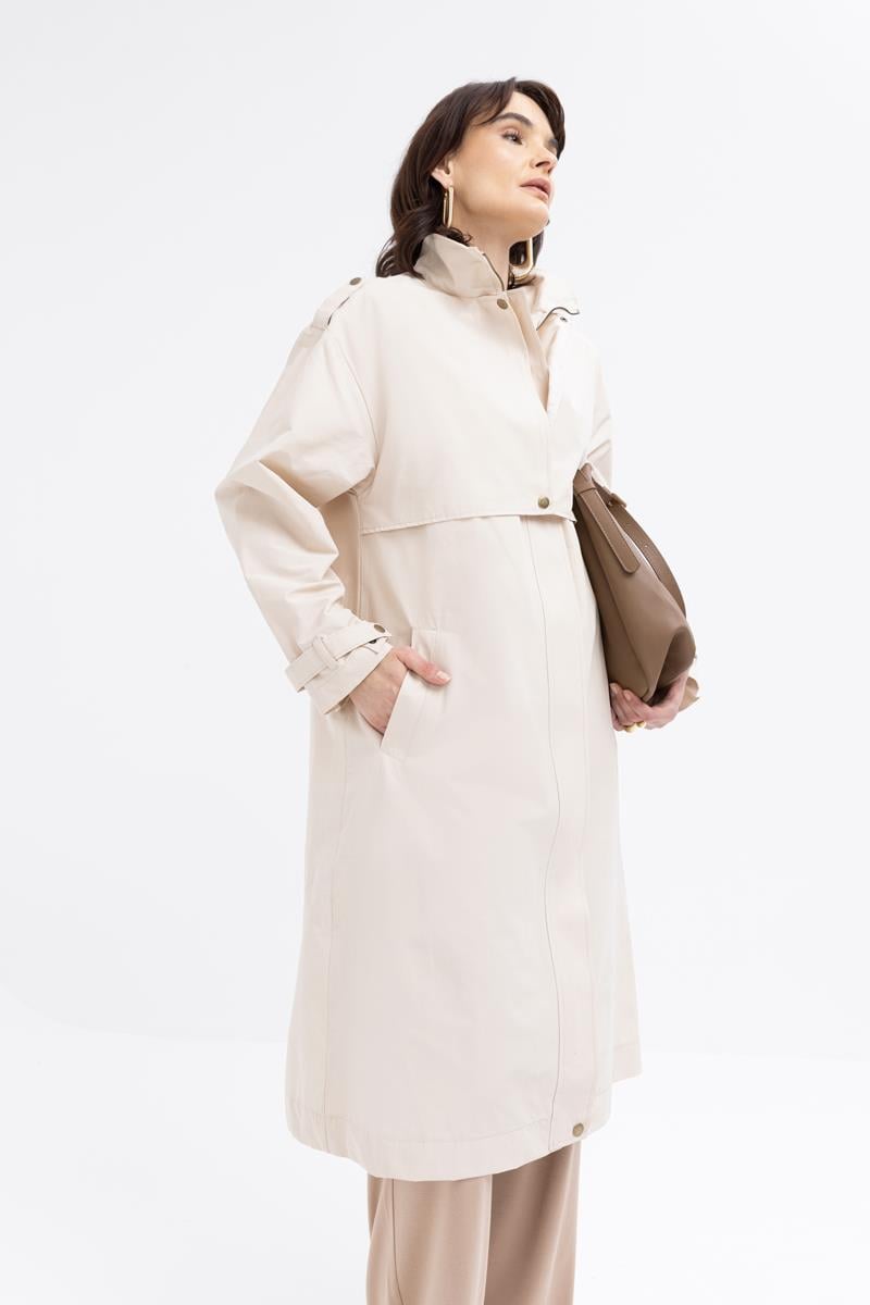 Taş-Cepli Rüzgarlıklı Trençkot