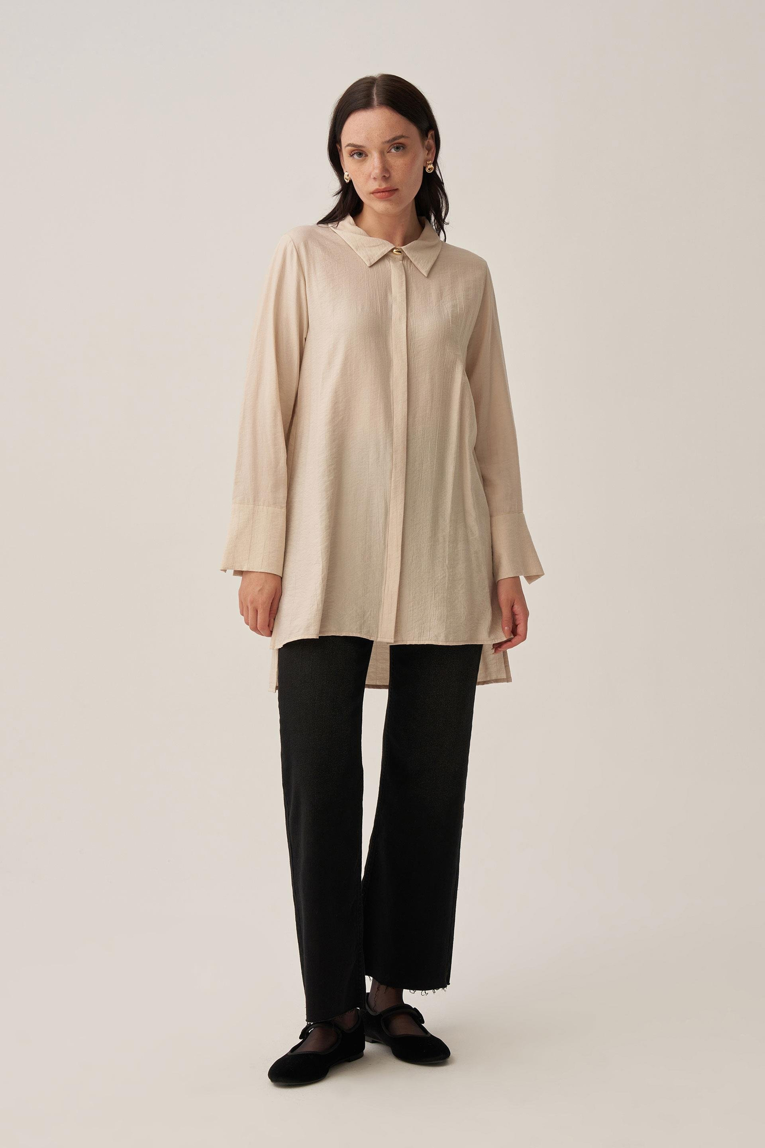 Taş-Kırışık Efektli Şık Poplin Gömlek