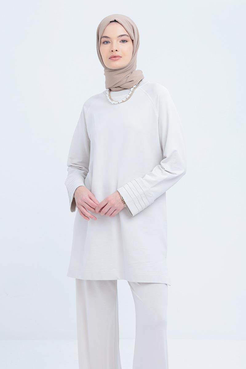 Taş-Manşeti Nervür Detaylı Yırtmaçlı Tunik