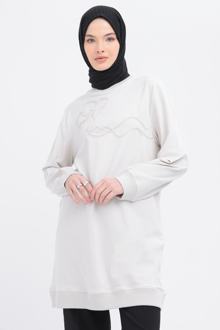 Stone-Sleeve Appliqué Striped Sweatshirt