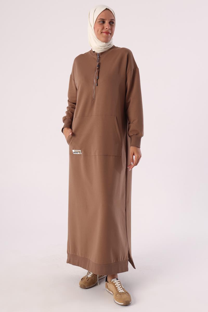 Vizon-Fermuar Detaylı Örme Elbise