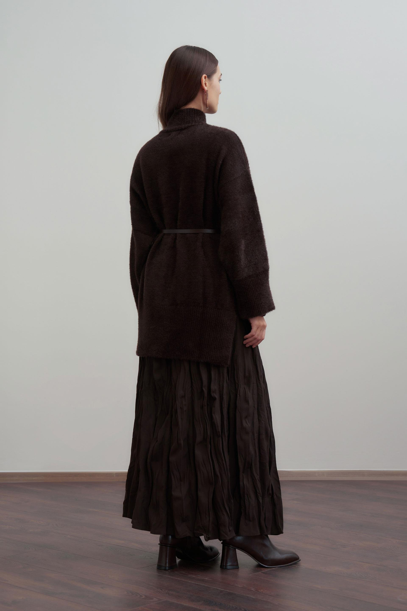 Acı Kahve-Balıkçı Yaka Sakal İplik Triko Kazak