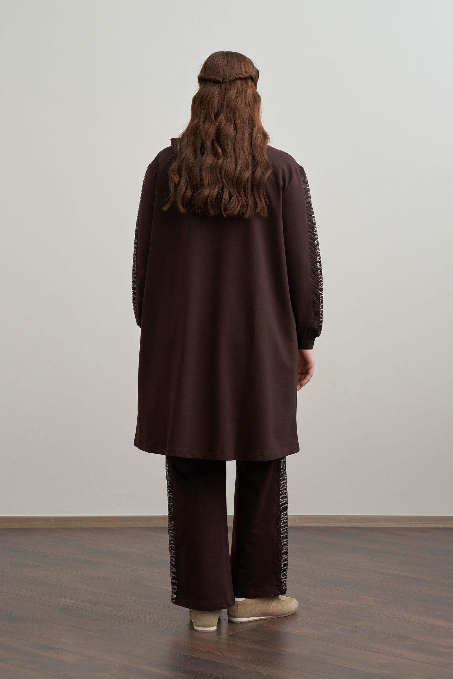 Bitter Brown-Printed Mesh Tracksuit Set