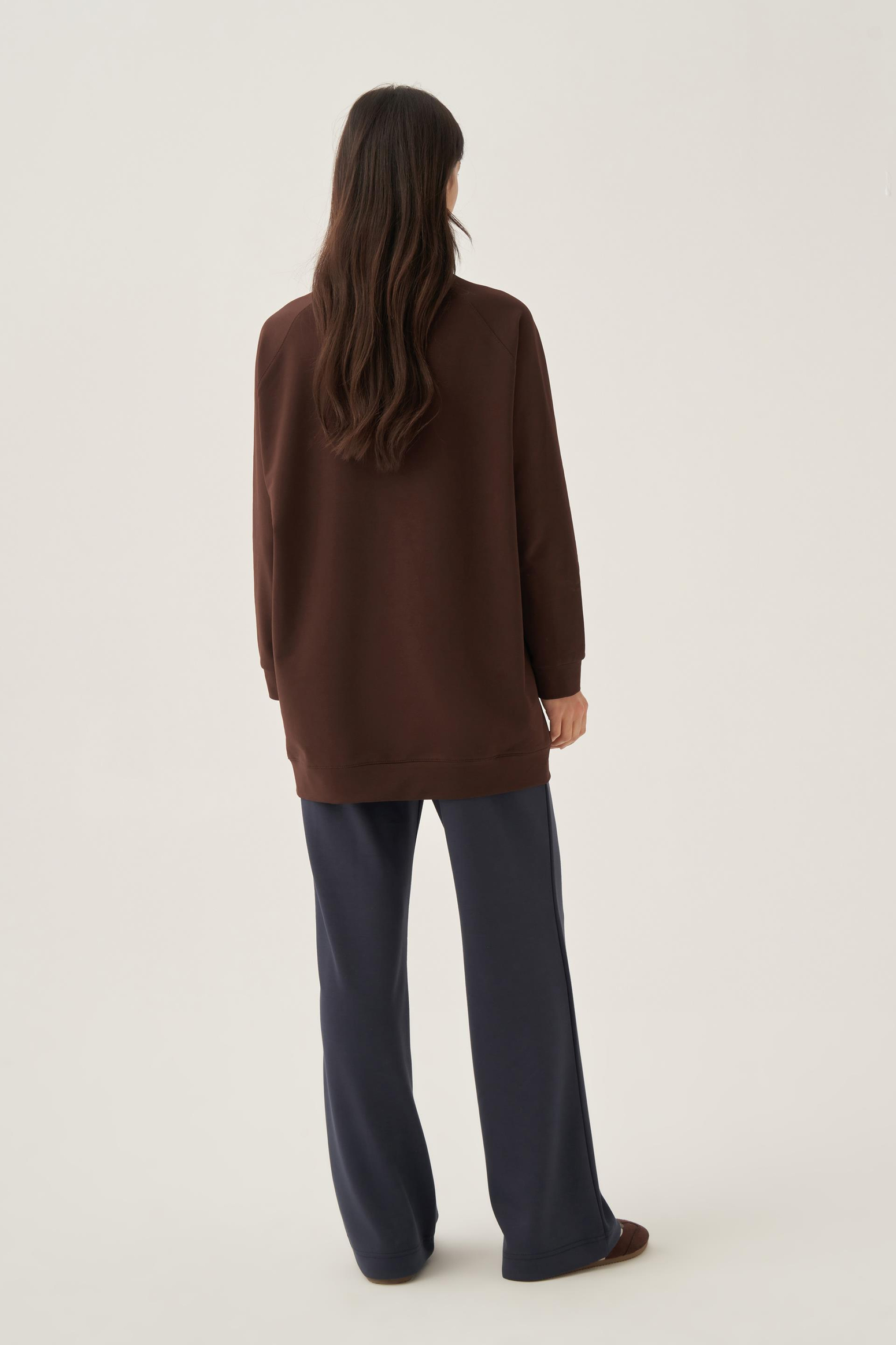Acı Kahve-Bisiklet Yaka Reglan Kol Sweatshirt