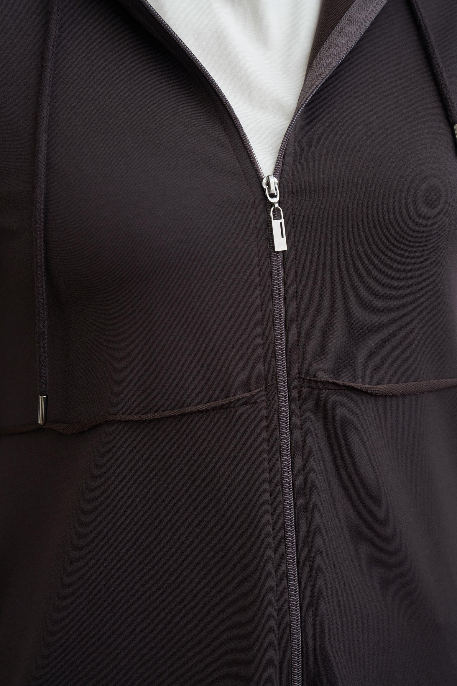 Marron Foncé - Gilet Grande Taille Zippé en Jersey à Coutures Extérieures