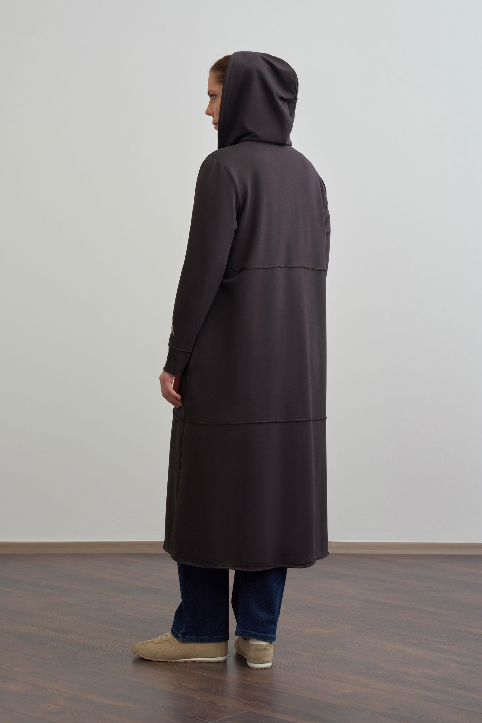 Marron Foncé - Gilet Grande Taille Zippé en Jersey à Coutures Extérieures
