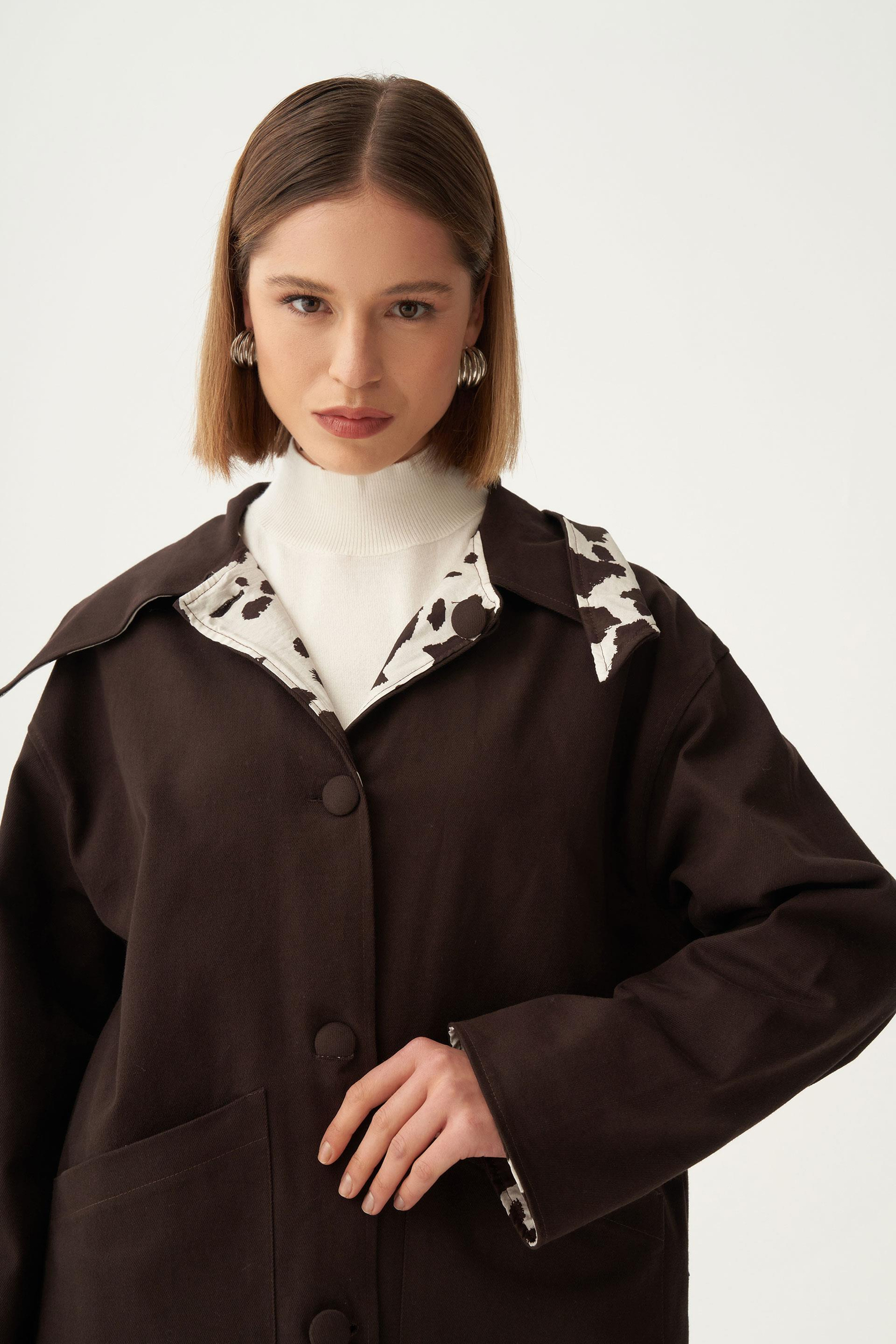 Acı Kahve-Çift Yönlü Gabardin Kapitone Ceket