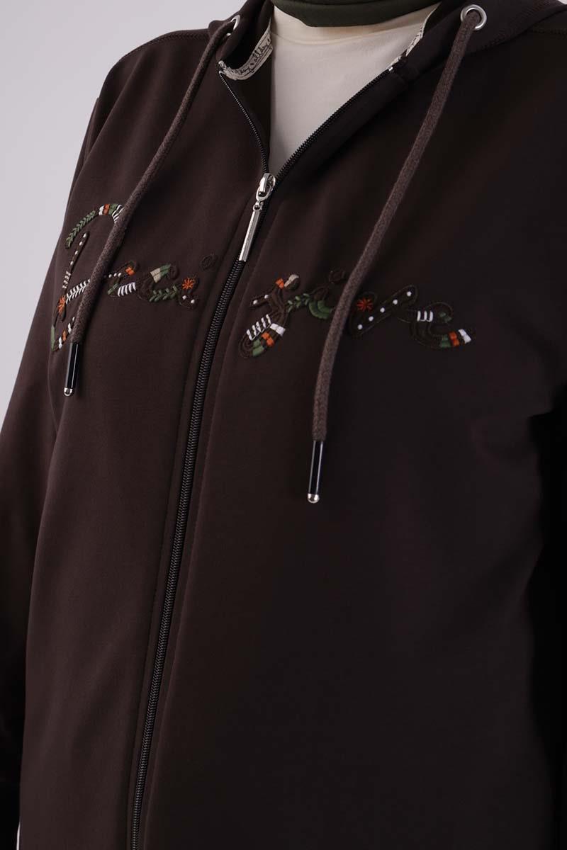 Acı Kahve-Decigive Nakışlı Sweat Hırka