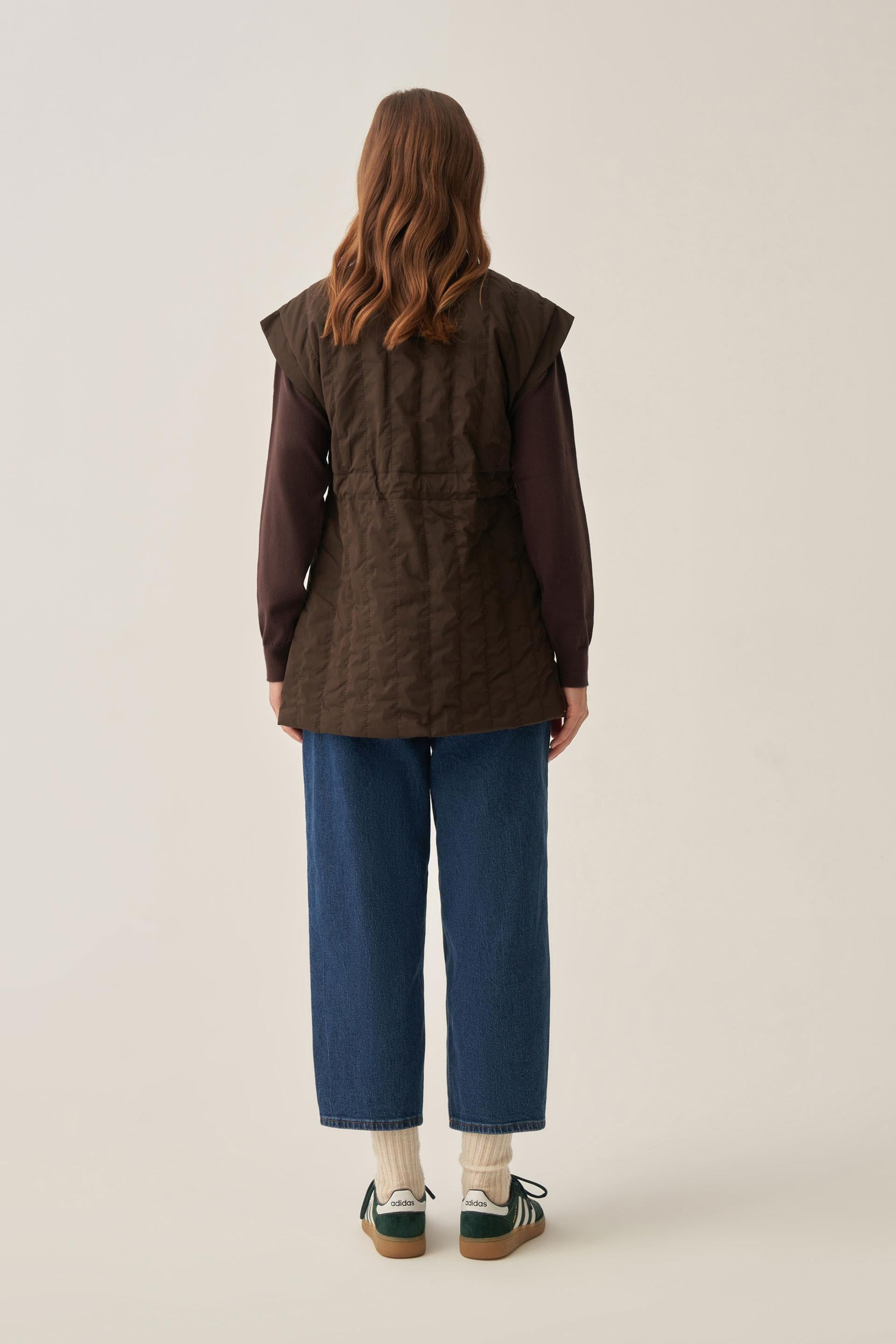 Acı Kahve-Düğmeli Kemerli Kapitone Yelek