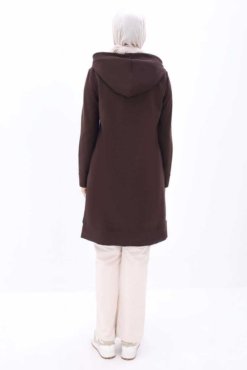 Acı Kahve-Kapüşonlu Kordonlu Sweat Tunik
