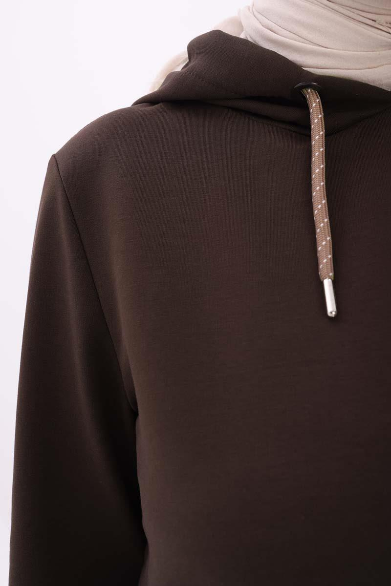 Acı Kahve-Kapüşonlu Kordonlu Sweat Tunik