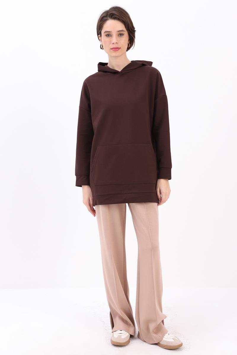 Acı Kahve-Kapüşonlu Sweat Tunik