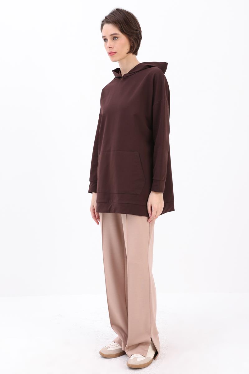 Acı Kahve-Kapüşonlu Sweat Tunik