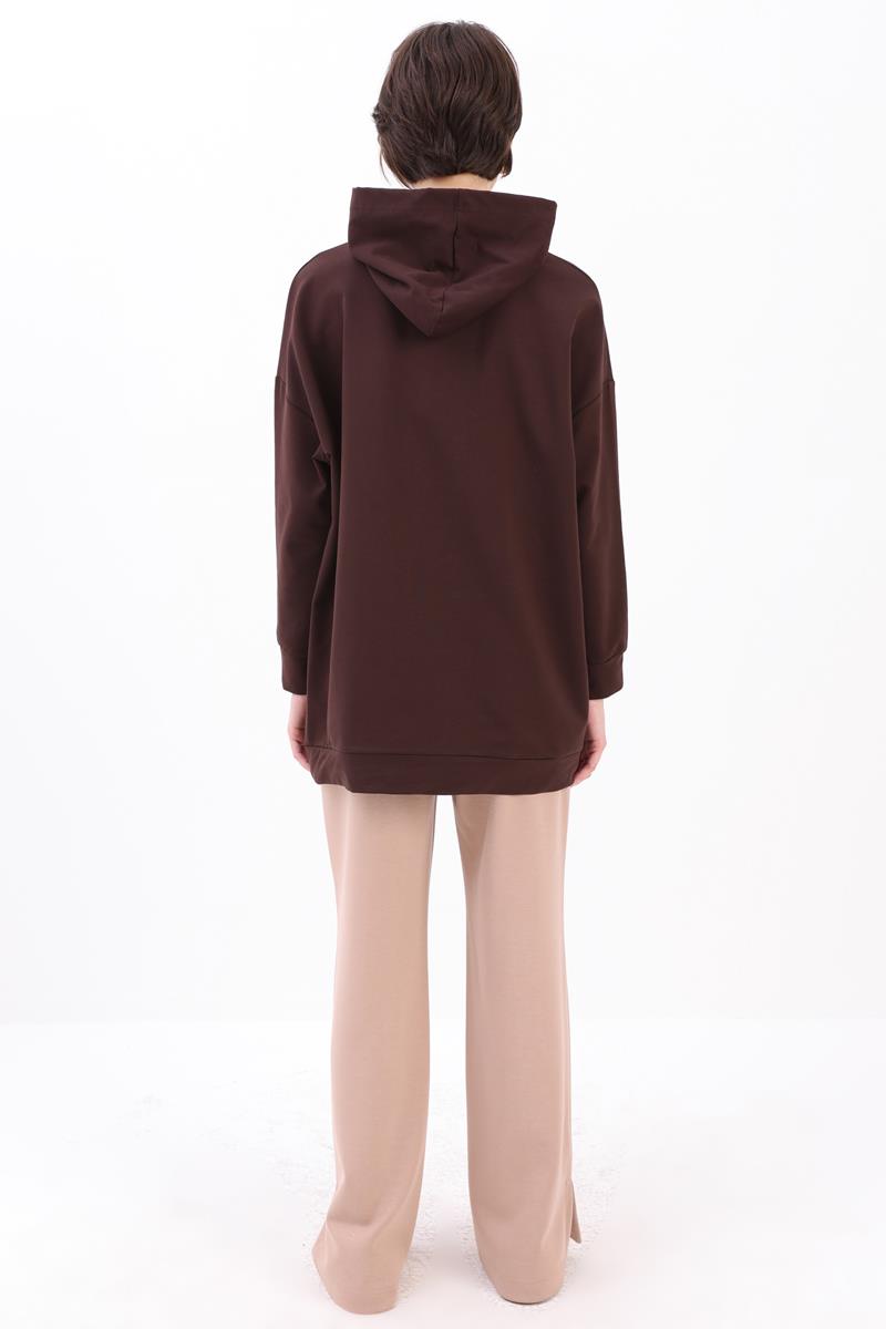 Acı Kahve-Kapüşonlu Sweat Tunik