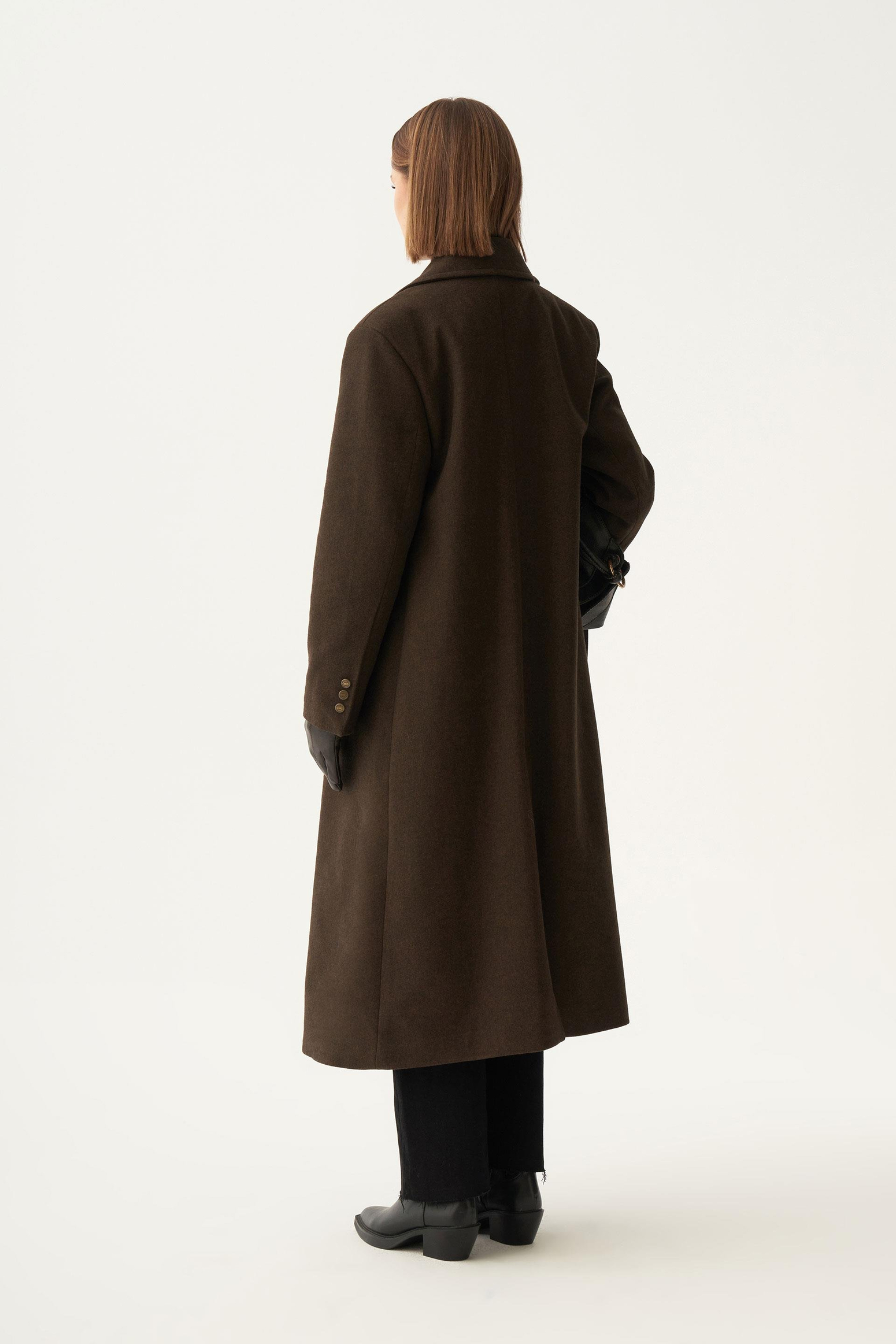 Acı Kahve-Kruvaze Uzun Kaşe Kaban